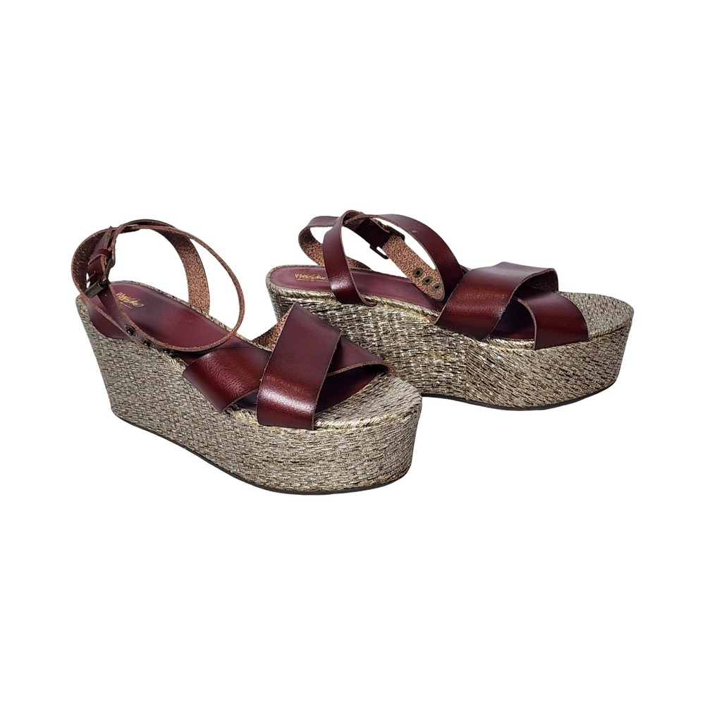 Mossimo Vintage Y2K Womens Burgundy Leather Woven Platform Wedge Sandals 10